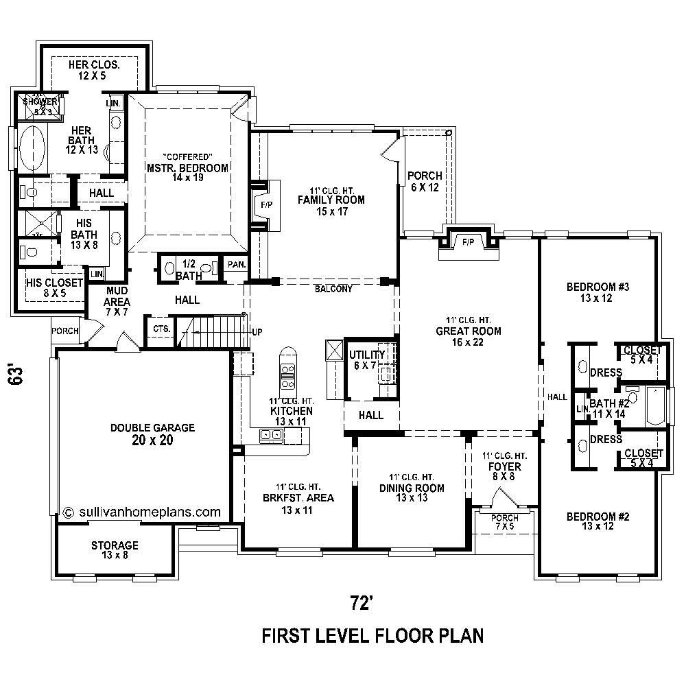 Floor Plan First Story of Colonial Plan #170-1851