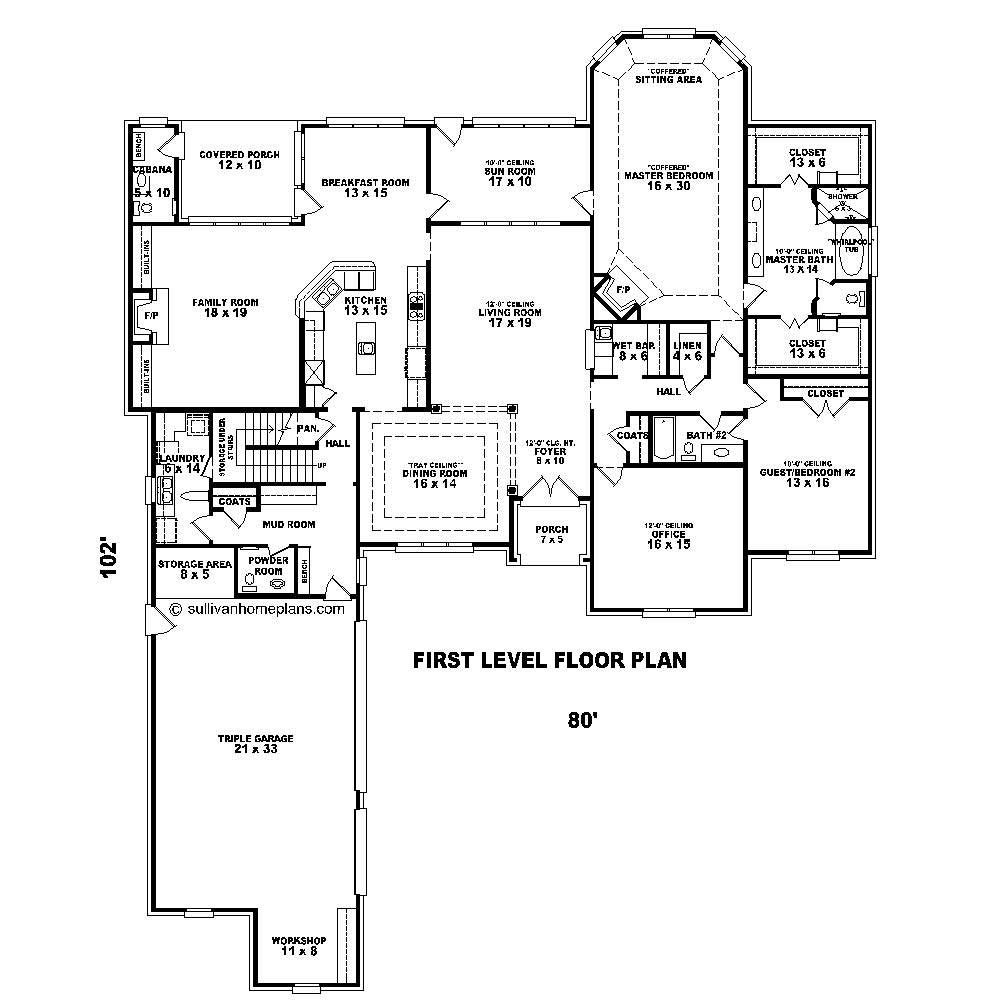 Floor Plan First Story of French Plan #170-1865