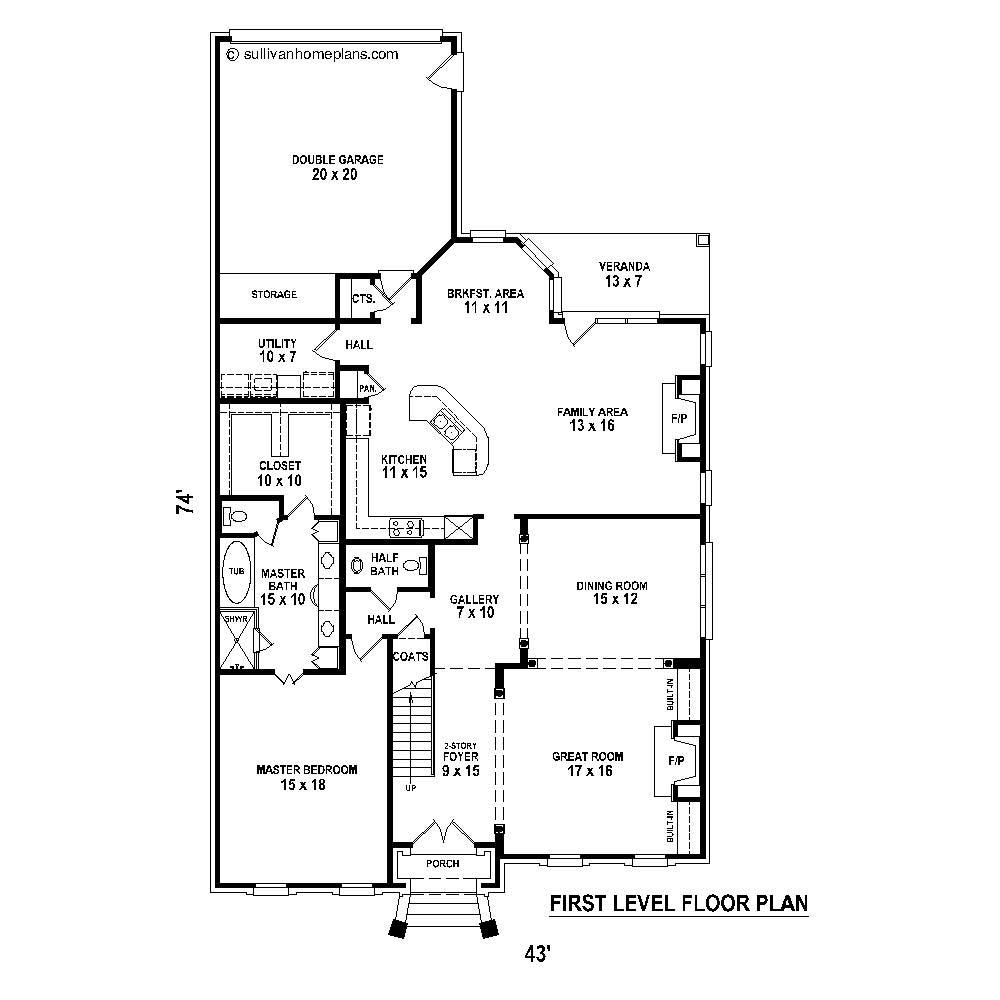 Floor Plan First Story of French Plan #170-1869