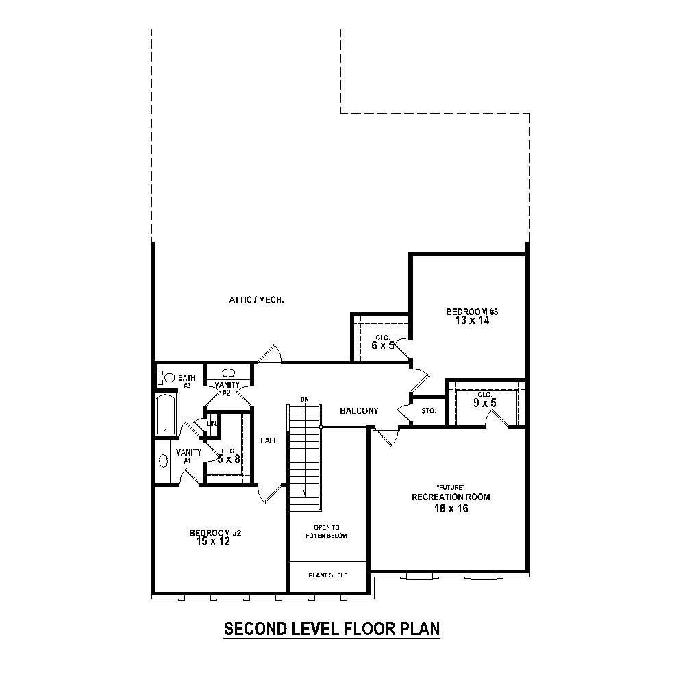 Floor Plan Second Story of French Plan #170-1869