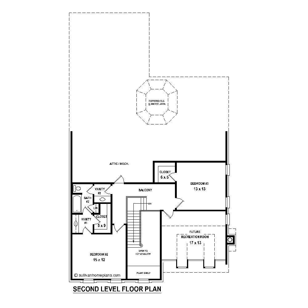 Floor Plan Second Story of Cape Cod Plan #170-1872