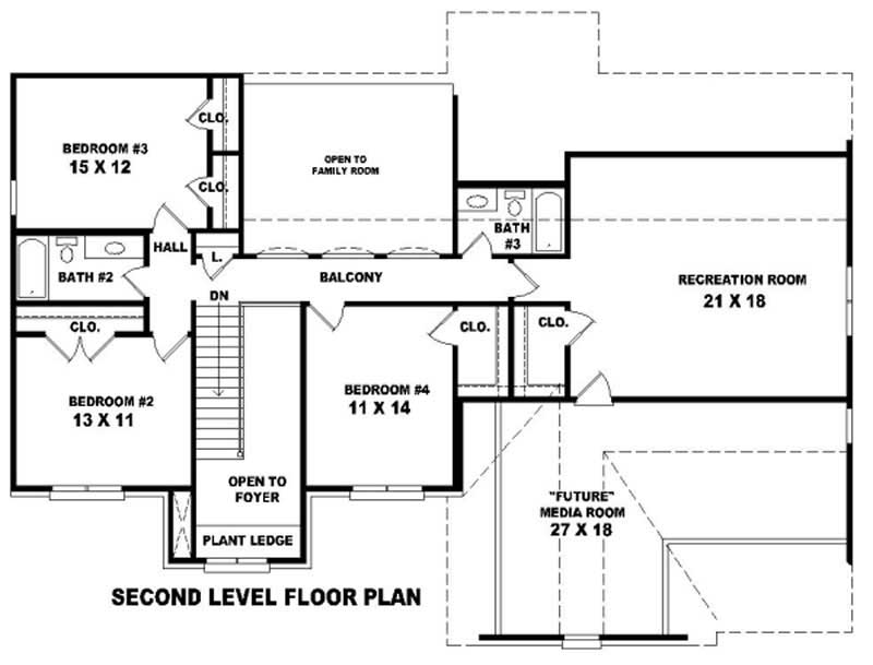 Floor Plan Second Story of French Plan #170-1884