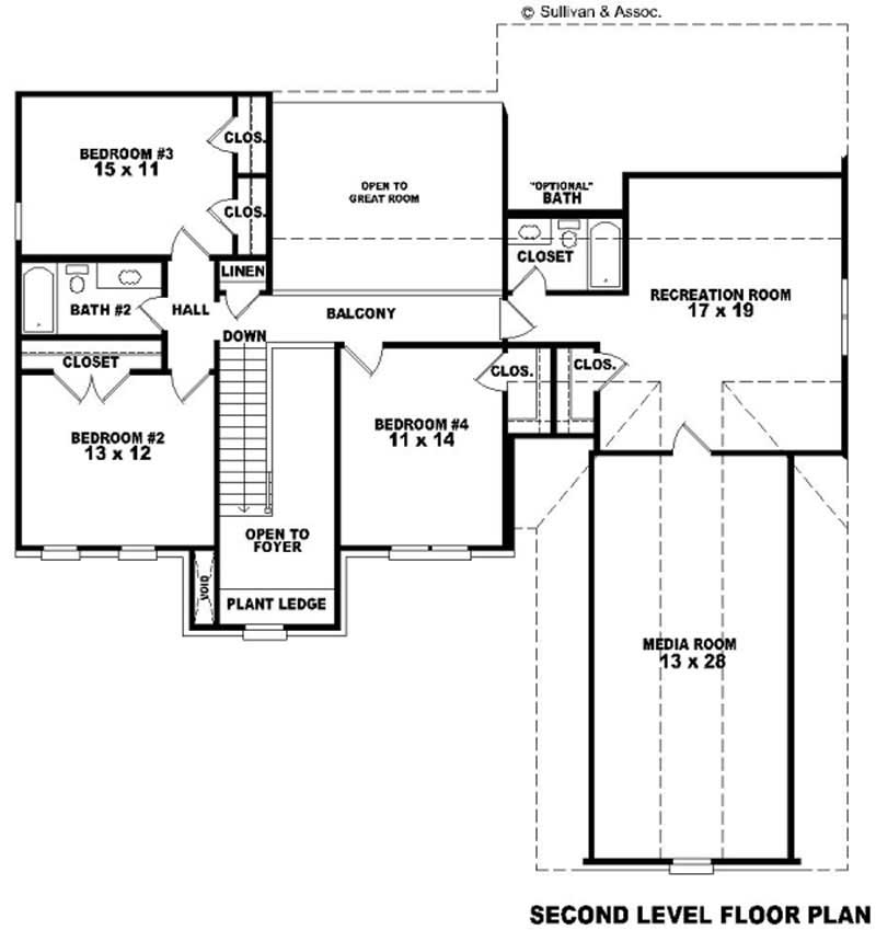 Floor Plan Second Story of French Plan #170-1885