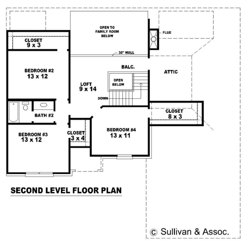 Floor Plan Second Story of Traditional Plan #170-1887