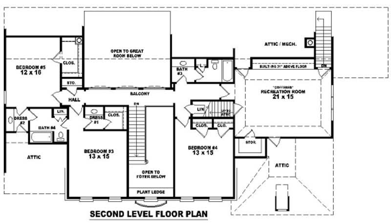 Floor Plan Second Story of French Plan #170-1888