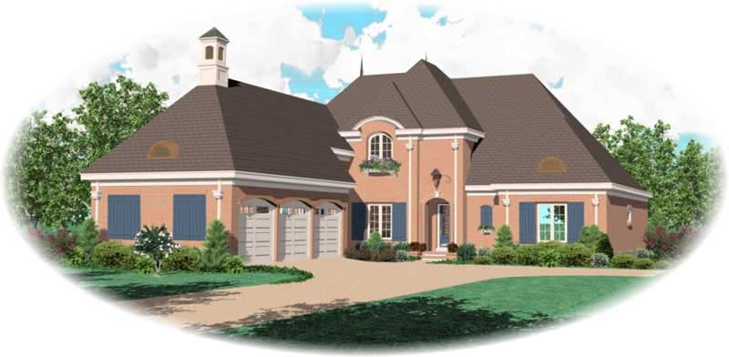 Front view of French home (ThePlanCollection: House Plan #170-1896)