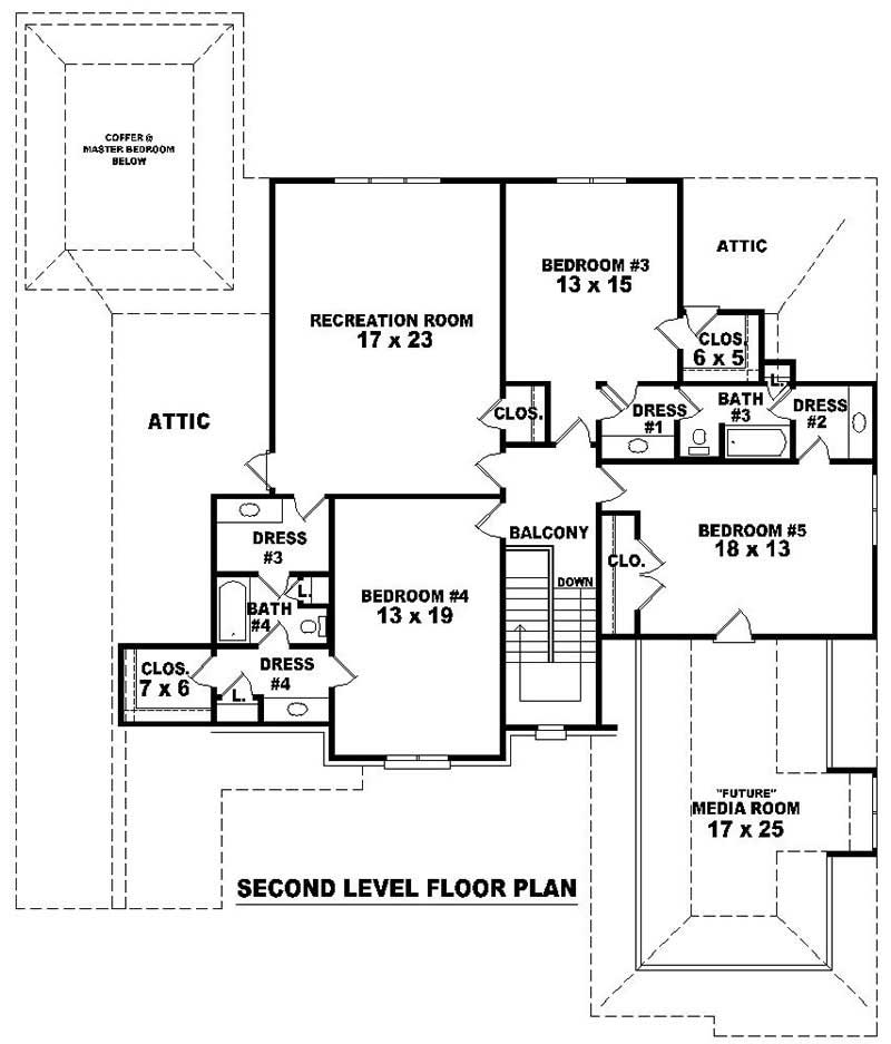 Floor Plan Second Story of French Plan #170-1898