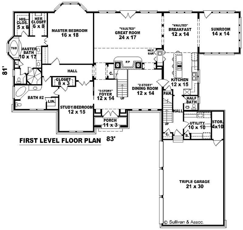 Floor Plan First Story of French Plan #170-1904