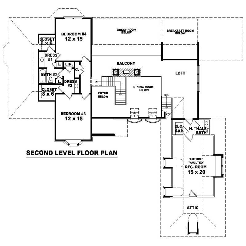 Floor Plan Second Story of French Plan #170-1904