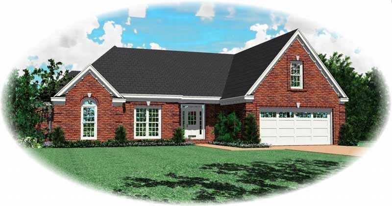 Front view of French home (ThePlanCollection: House Plan #170-1917)