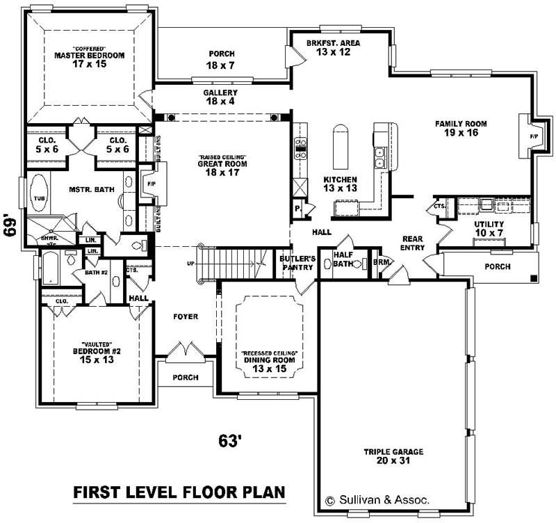 Floor Plan First Story of French Plan #170-1925