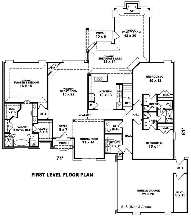 Floor Plan First Story of Luxury Plan #170-1930