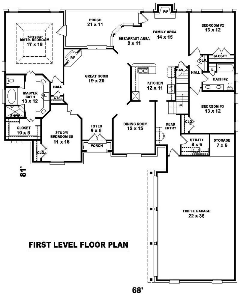 Floor Plan First Story of Country Plan #170-1931