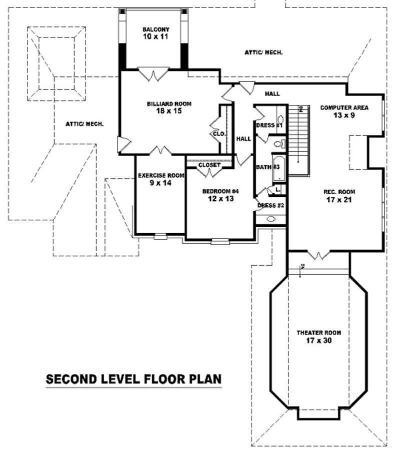 Floor Plan Second Story of Country Plan #170-1931