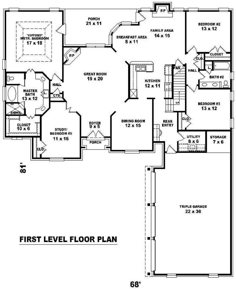 Floor Plan First Story of Country Plan #170-1932