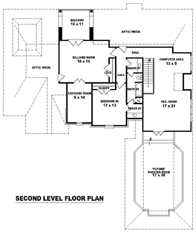 Floor Plan Second Story of Country Plan #170-1932