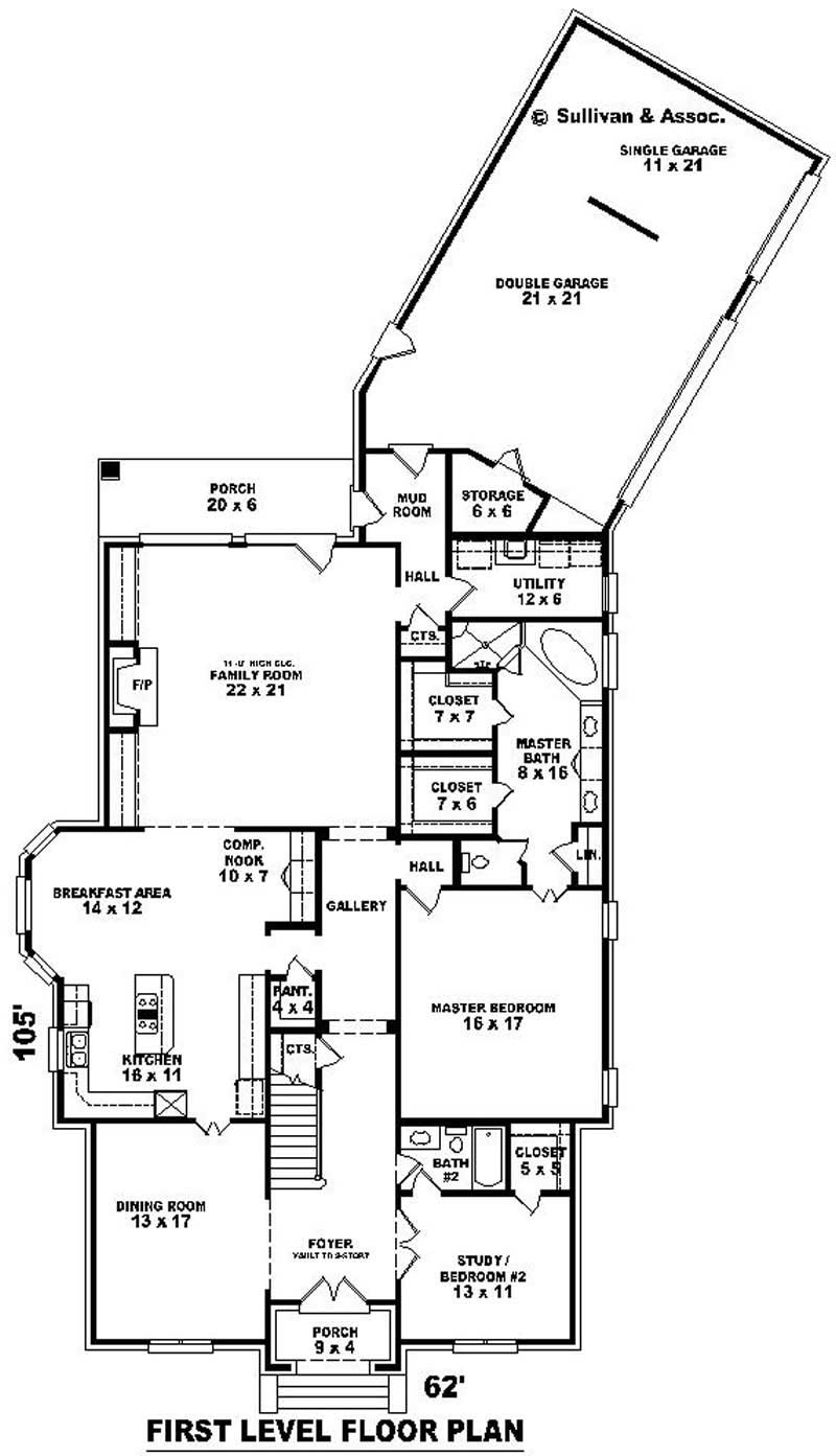 Floor Plan First Story of French Plan #170-1934