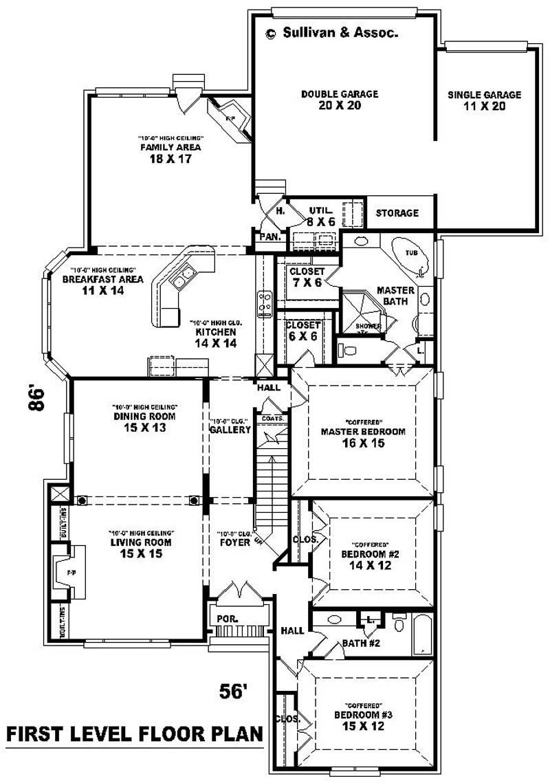 Floor Plan First Story of French Plan #170-1936