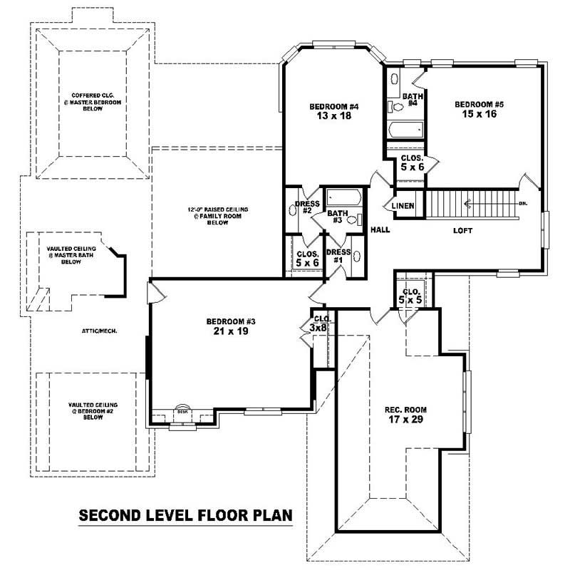 Floor Plan Second Story of French Plan #170-1938