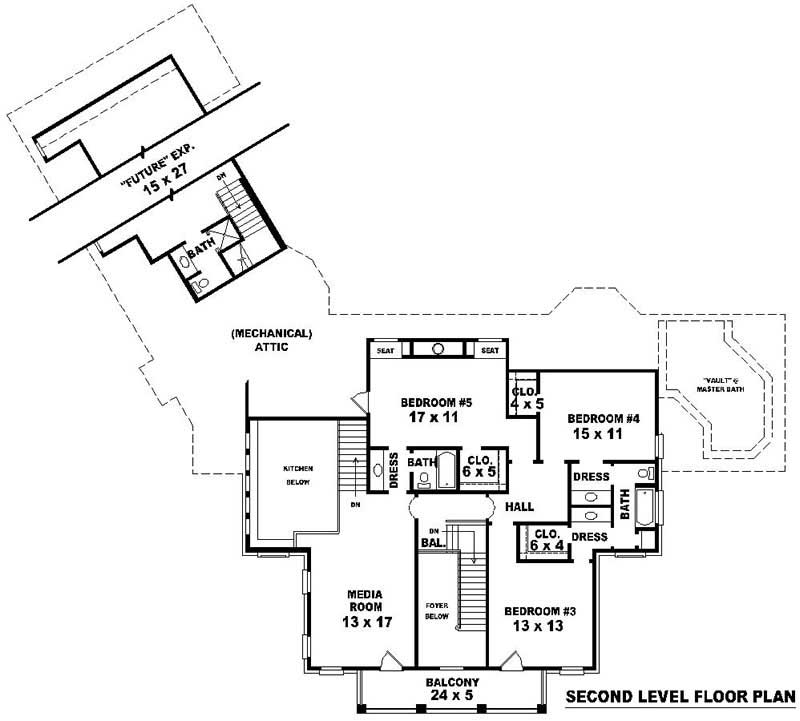 Floor Plan Second Story of Luxury Plan #170-1952