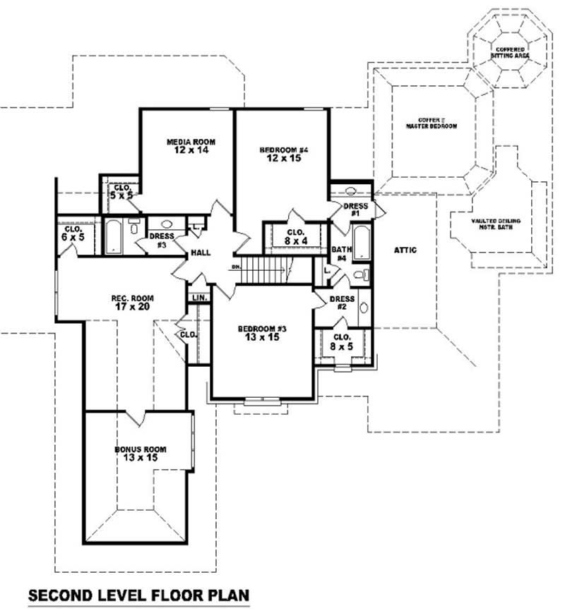 Floor Plan Second Story of French Plan #170-1953
