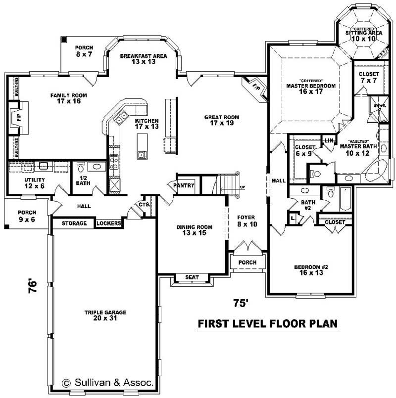 Floor Plan First Story of French Plan #170-1956