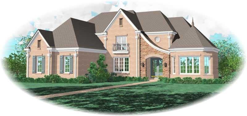 Front view of French home (ThePlanCollection: House Plan #170-1960)