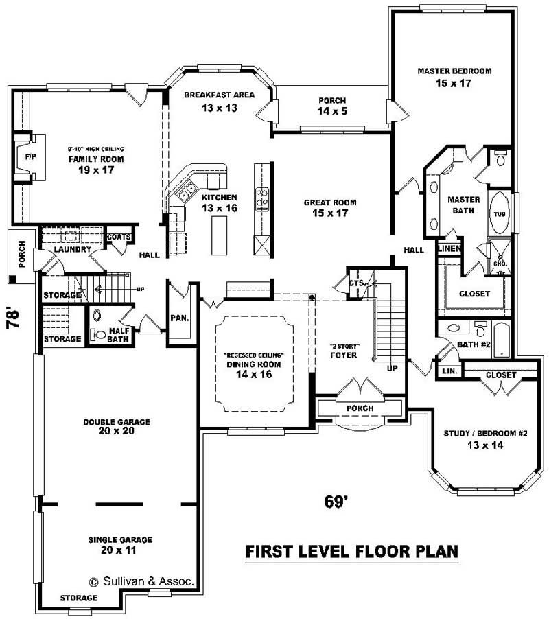 Floor Plan First Story of French Plan #170-1960