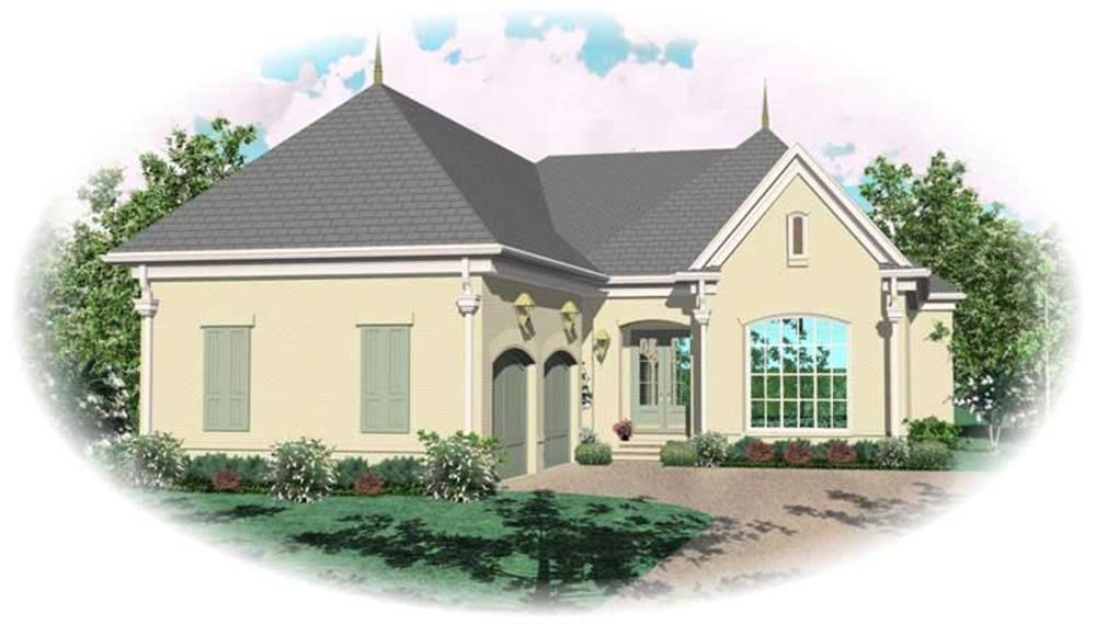 Front view of French home (ThePlanCollection: House Plan #170-1983)