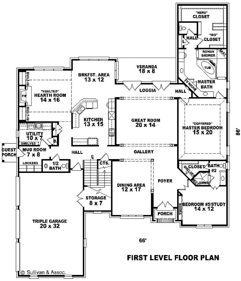 Floor Plan First Story of Country Plan #170-1984