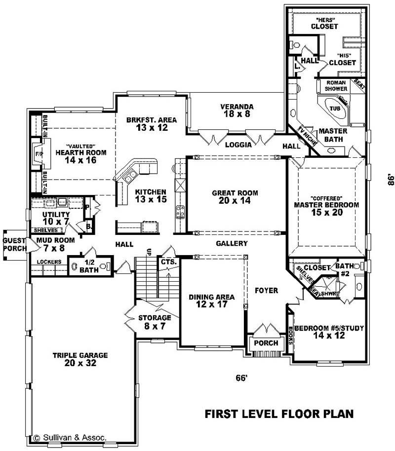 Floor Plan First Story of Country Plan #170-1985