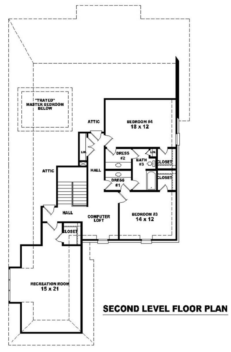 Floor Plan Second Story of French Plan #170-1987