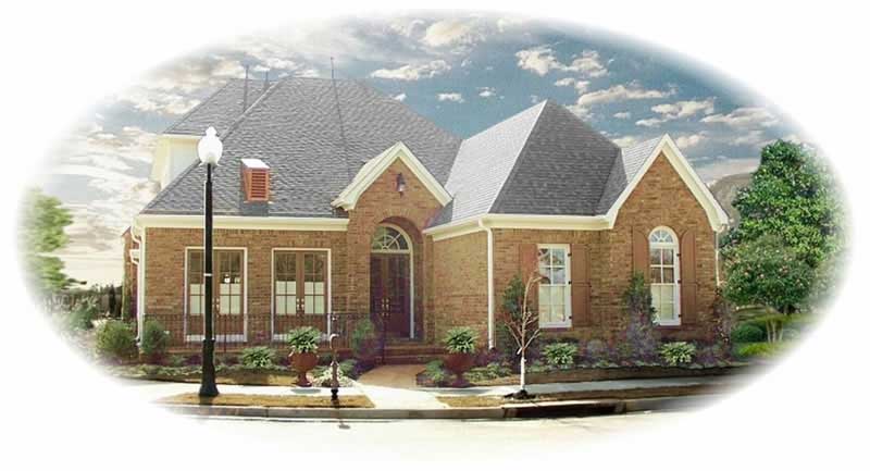 Front view of French home (ThePlanCollection: House Plan #170-1999)