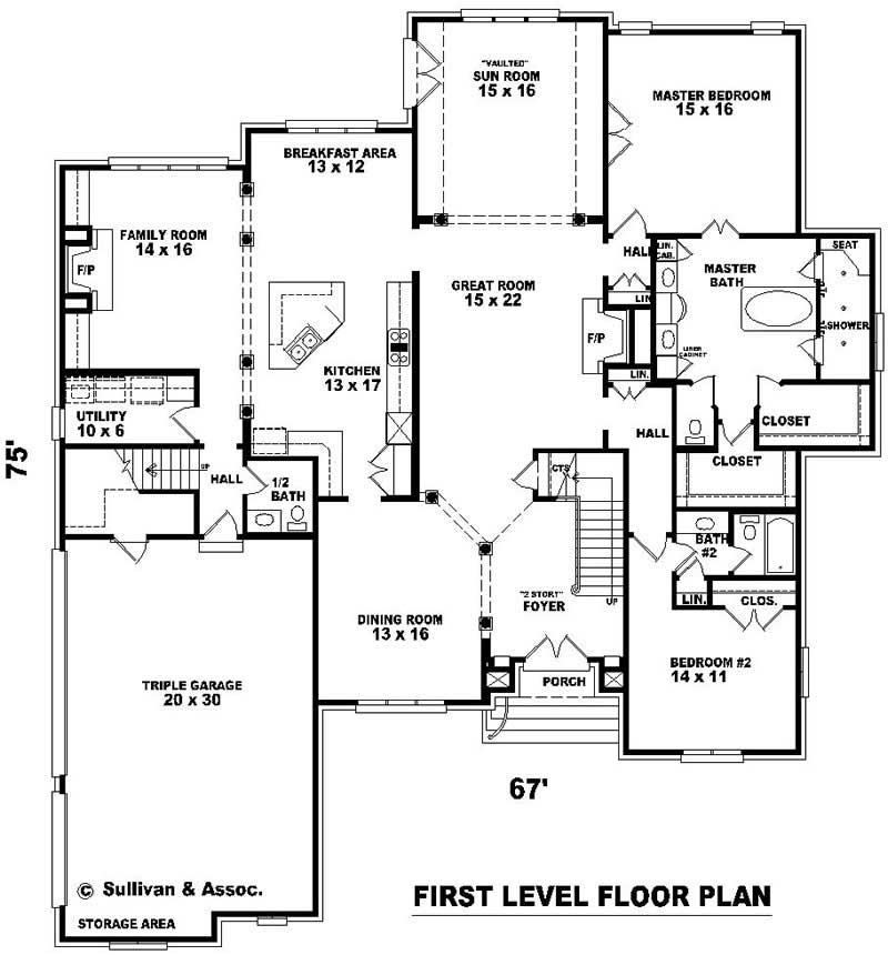 Floor Plan First Story of French Plan #170-2000