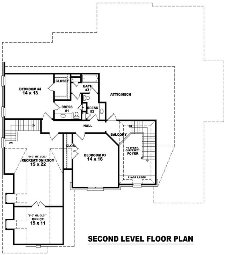 Floor Plan Second Story of French Plan #170-2000