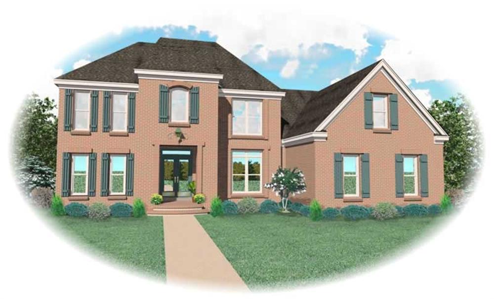 Front view of French home (ThePlanCollection: House Plan #170-2003)