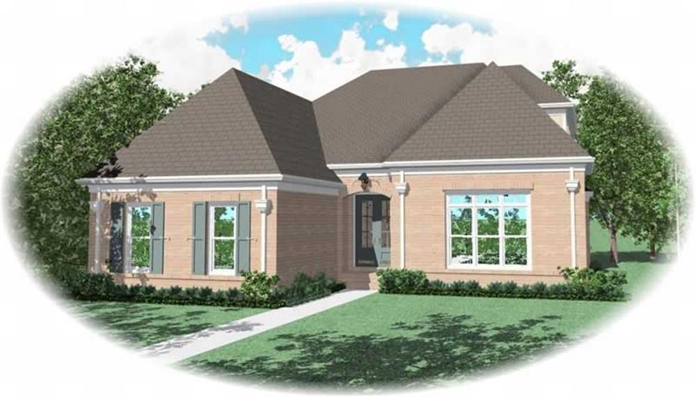 Front view of French home (ThePlanCollection: House Plan #170-2011)