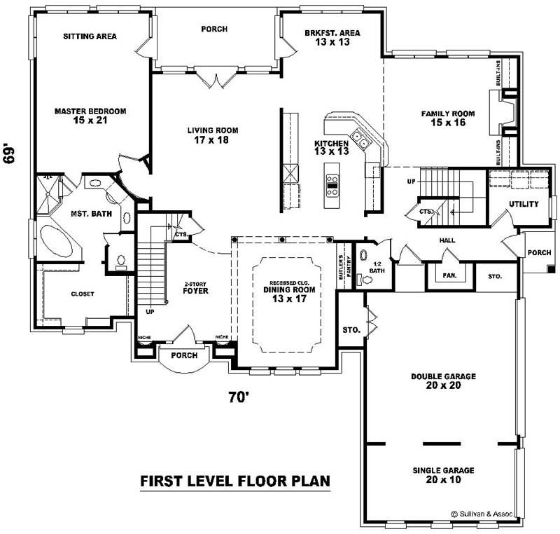 Floor Plan First Story of French Plan #170-2012