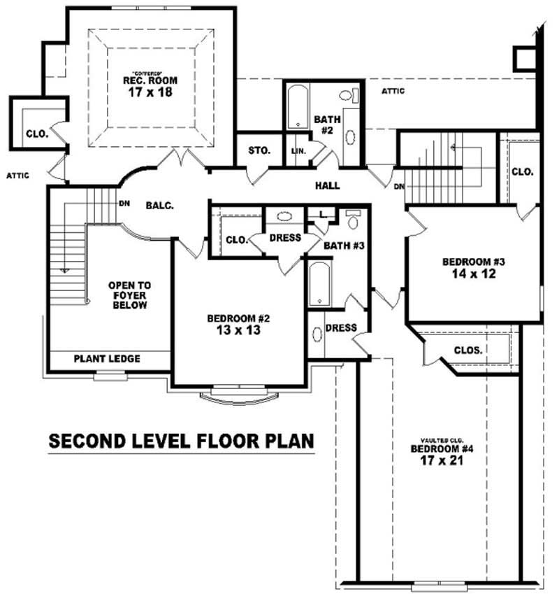 Floor Plan Second Story of French Plan #170-2012