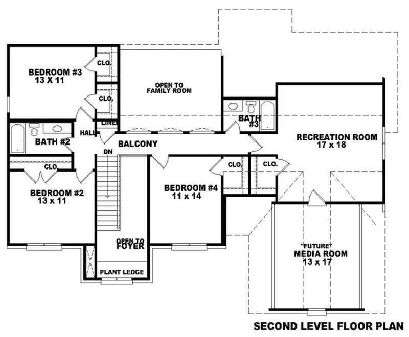 Floor Plan Second Story of Traditional Plan #170-2013