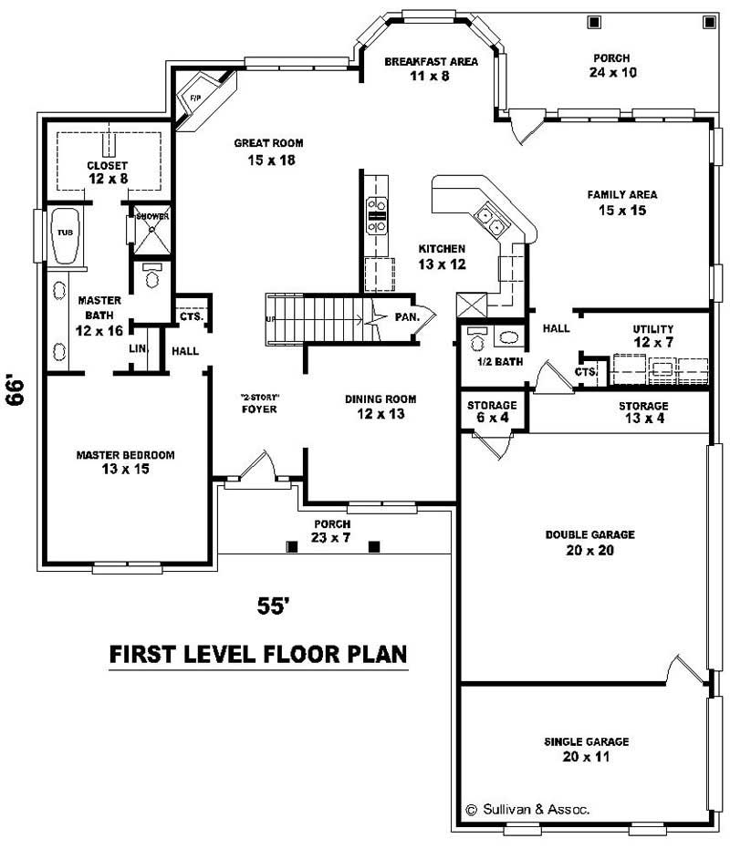 Floor Plan First Story of French Plan #170-2016