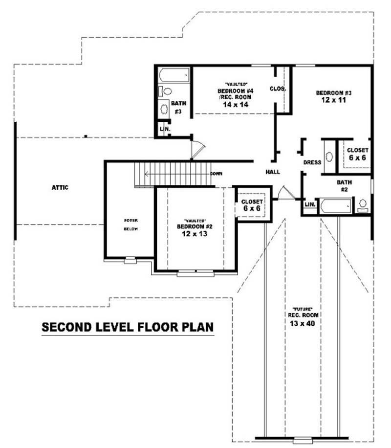 Floor Plan Second Story of French Plan #170-2016