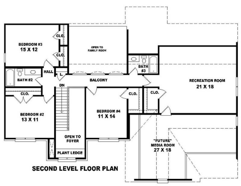 Floor Plan Second Story of French Plan #170-2022