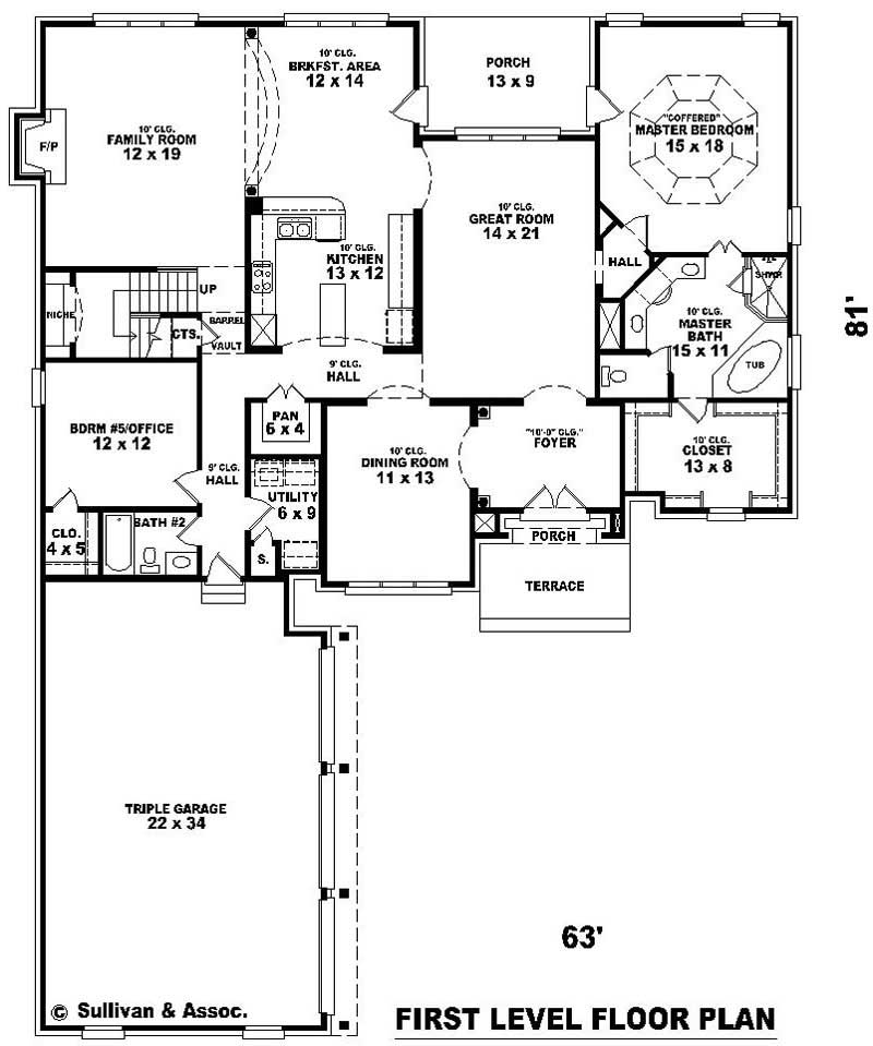 Floor Plan First Story of Country Plan #170-2027