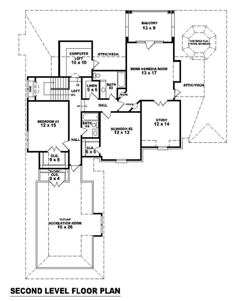 Floor Plan Second Story of Country Plan #170-2027