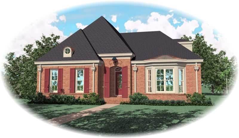 Front view of French home (ThePlanCollection: House Plan #170-2031)