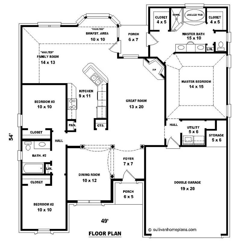 Floor Plan First Story of Southern Plan #170-2046
