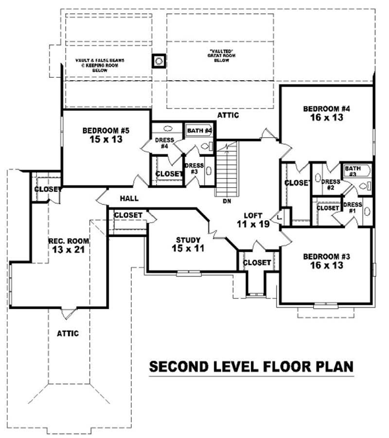 Floor Plan Second Story of French Plan #170-2050