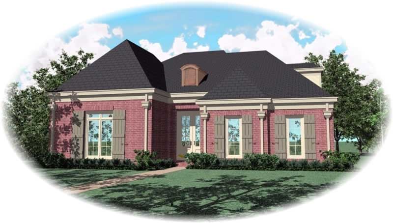 Front view of French home (ThePlanCollection: House Plan #170-2075)