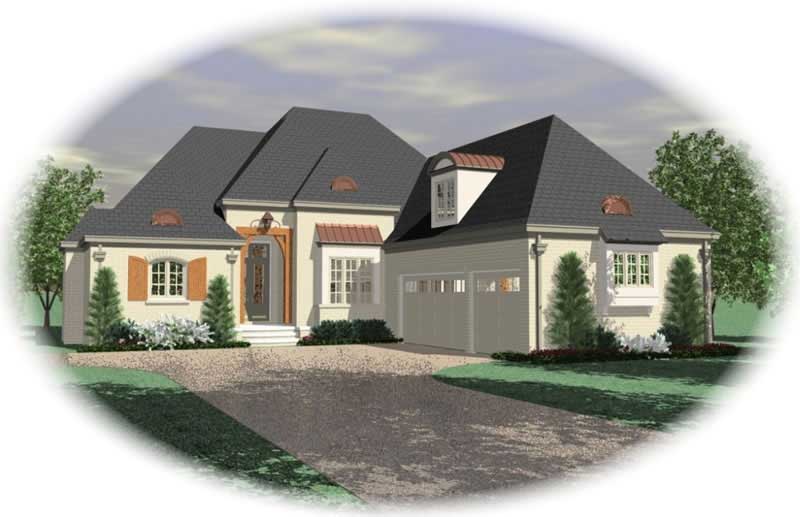 Front view of French home (ThePlanCollection: House Plan #170-2085)